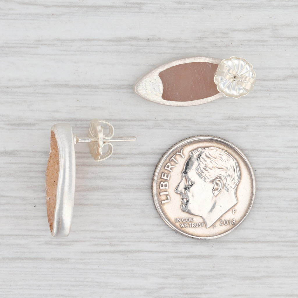 New Nina Wynn Sand Druzy Quartz Earrings Sterling Silver Marquise Drop
