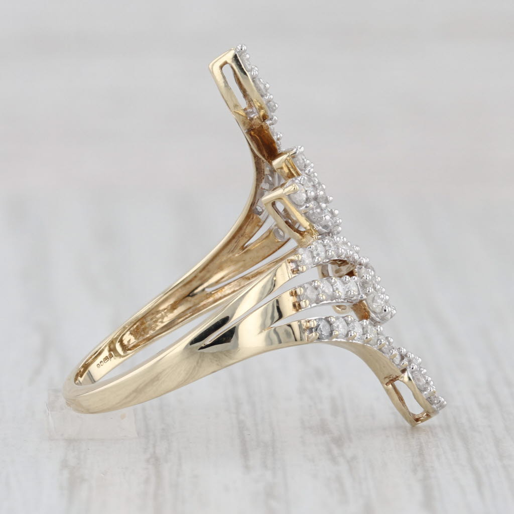 Diamond Spray Cocktail Bypass Leaf Wrap Ring 9k Yellow Gold Size 8.5
