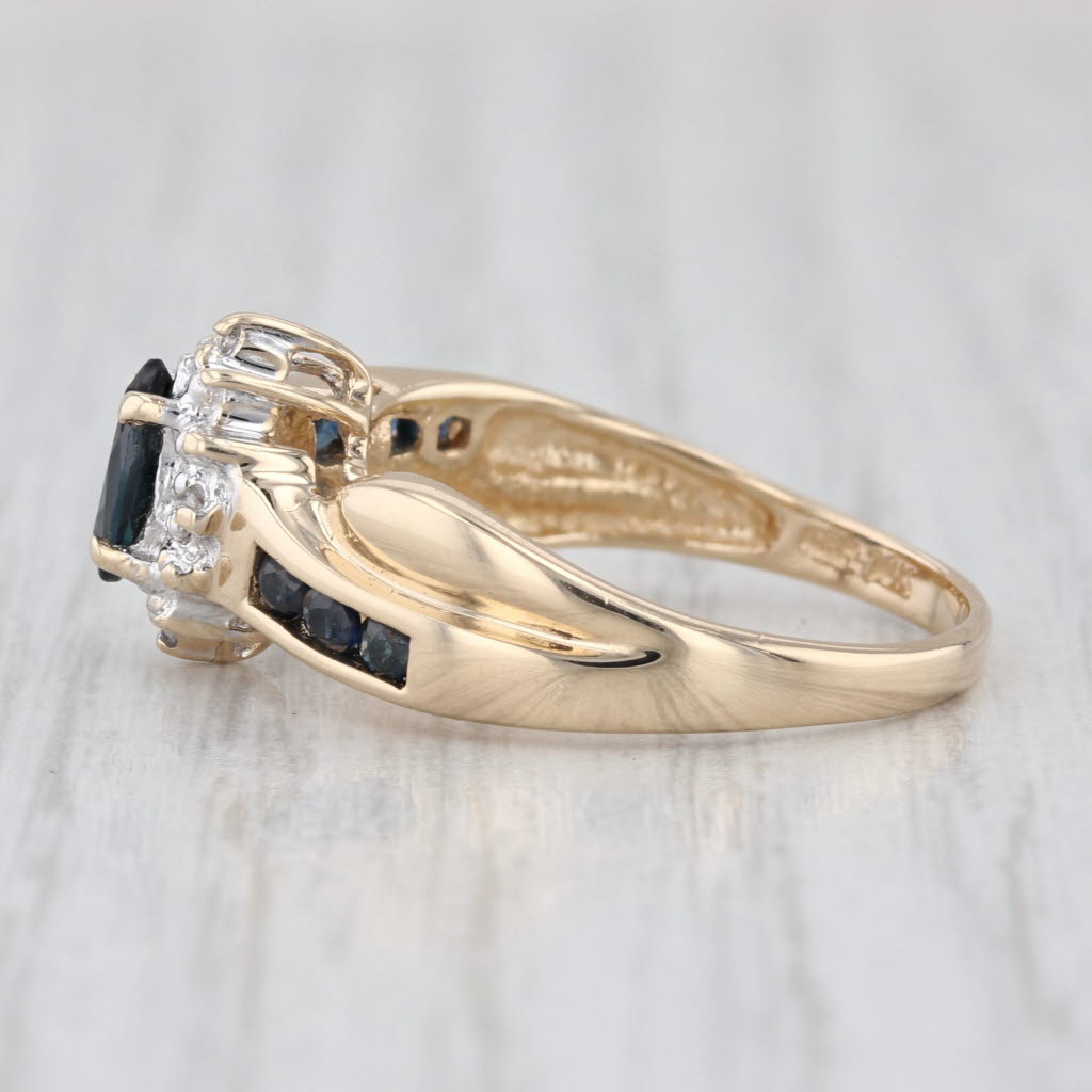 0.75ctw Marquise Blue Sapphire Diamond Halo Ring 10k Yellow Gold Size 6.75