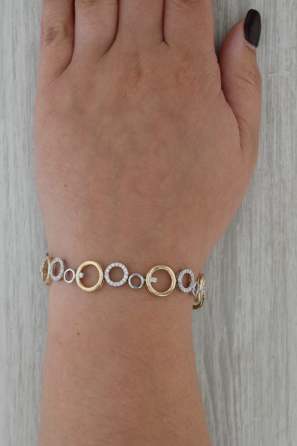 1.03ctw Diamond Circles Bracelet 14k White Yellow Gold 7"
