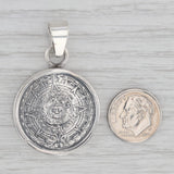 Aztec Sun Calendar Coin Medallion Pendant Sterling Silver