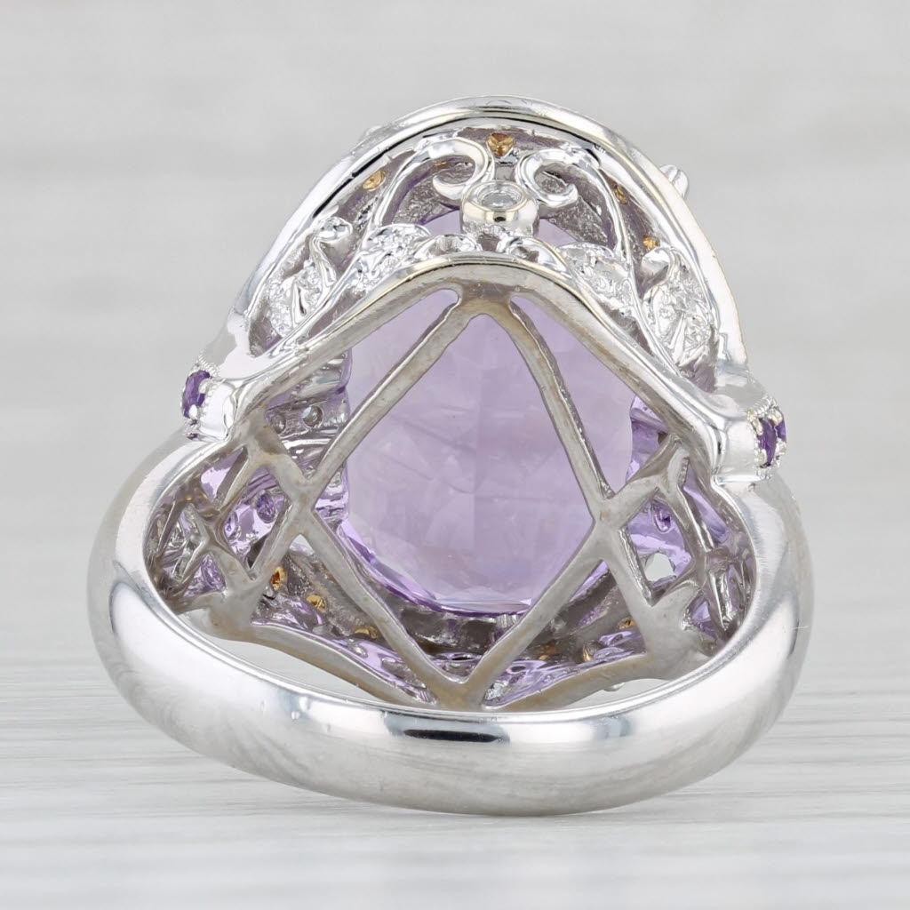 Light Gray 14ctw Oval Amethyst Citrine Diamond Cocktail Ring 14k White Gold Size 9