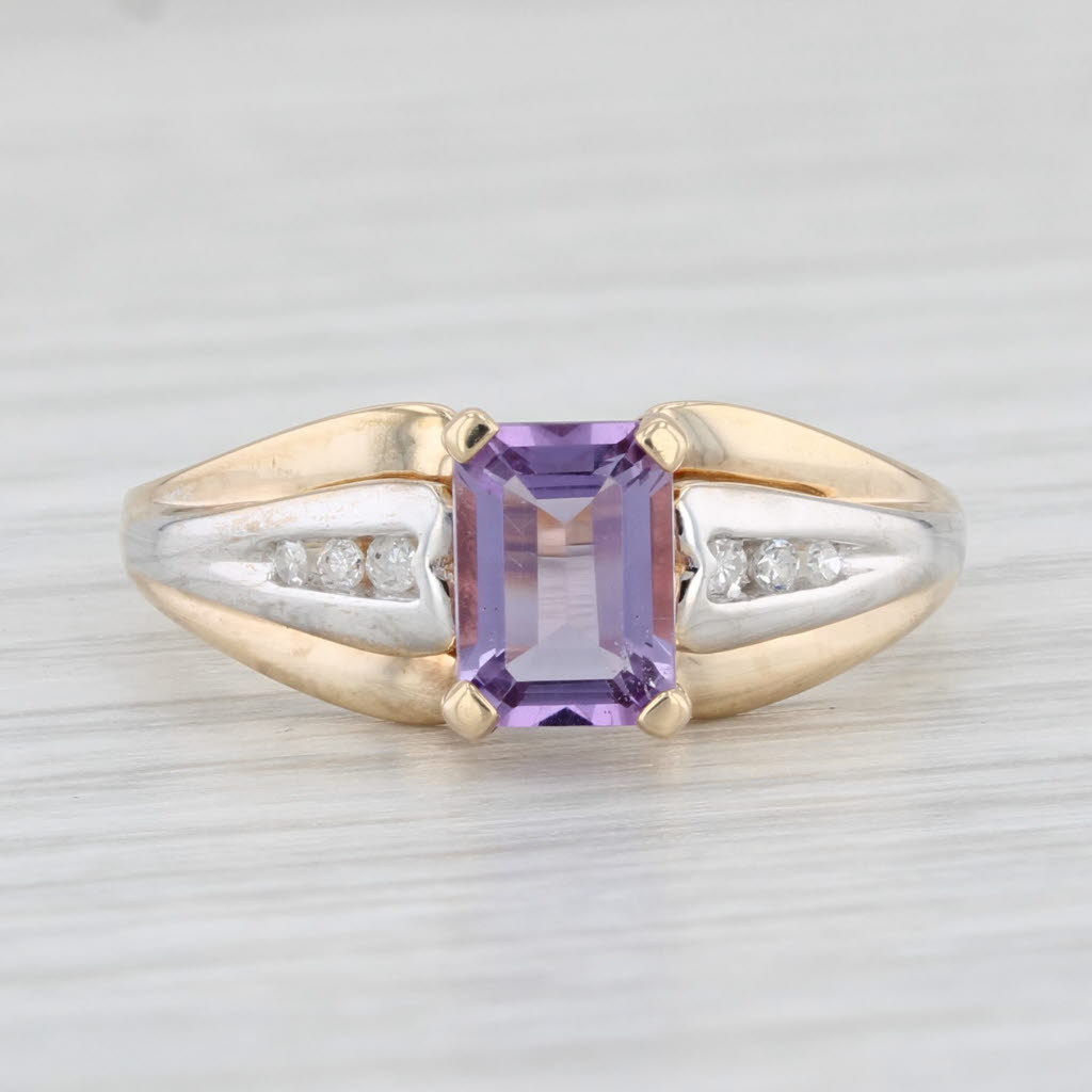 Light Gray 0.92ctw Amethyst Diamond Ring 10k Yellow Gold Size 7 Emerald Cut Solitaire