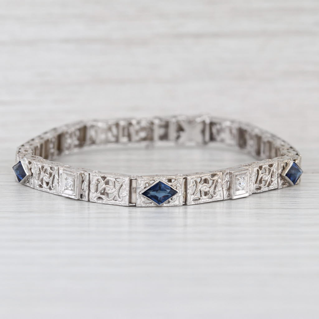 Vintage Diamond Filigree Bracelet 14k White Gold 6.5" 5.2mm