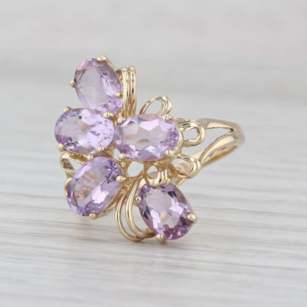 3.50ctw Amethyst Cluster Ring 10k Yellow Gold Size 7 Cocktal