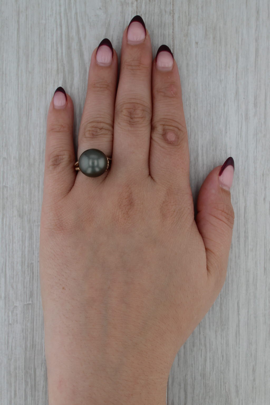 Cultured Black Pearl 0.21ctw Diamond Ring 14k Yellow Gold Size 6.25