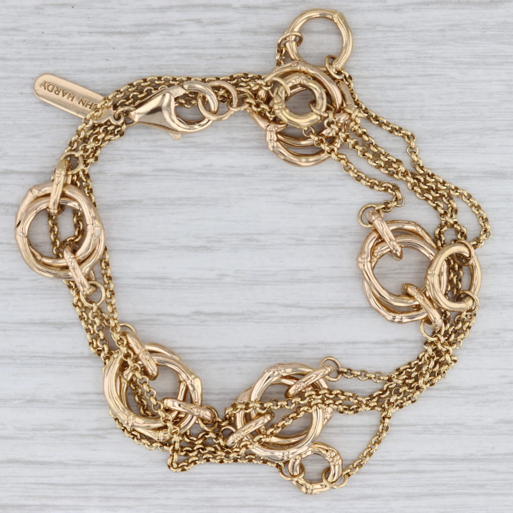 John Hardy Linked Bamboo Circles Station Necklace 35.7" Cable Chain 18k Gold