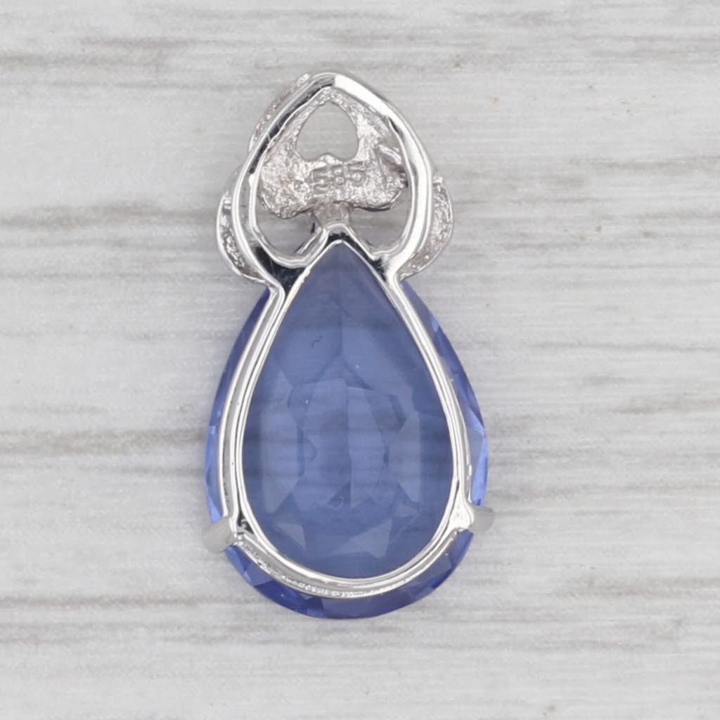 Simulated Sapphire Blue Glass Teardrop Pendant 14k White Gold Heart