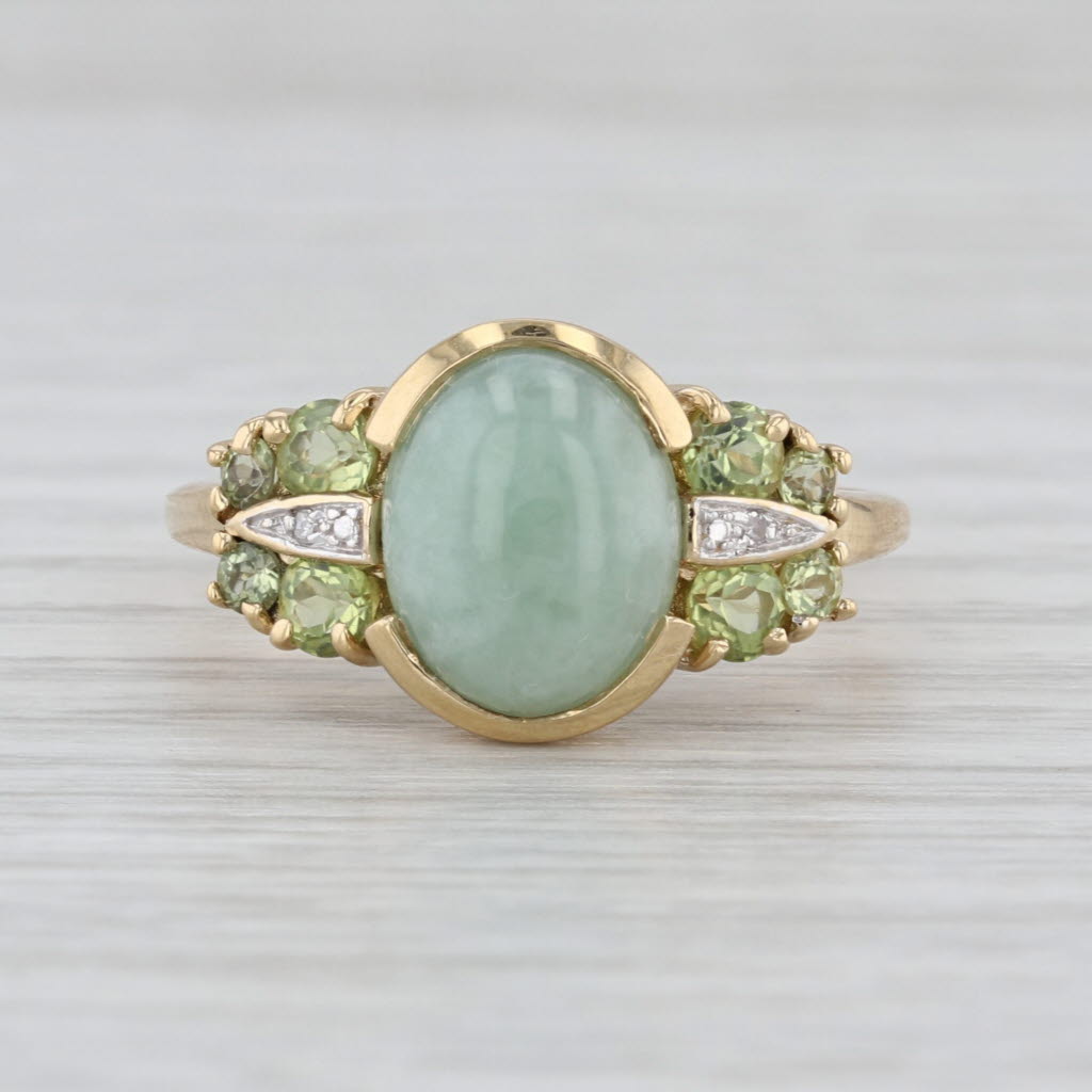 Green Jadeite Jade Cabochon Peridot Ring 14k Yellow Gold Size 8