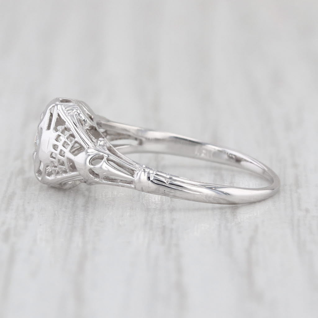 Art Deco 0.23ct Diamond Solitaire Engagement Ring 18k White Gold Size 5.75