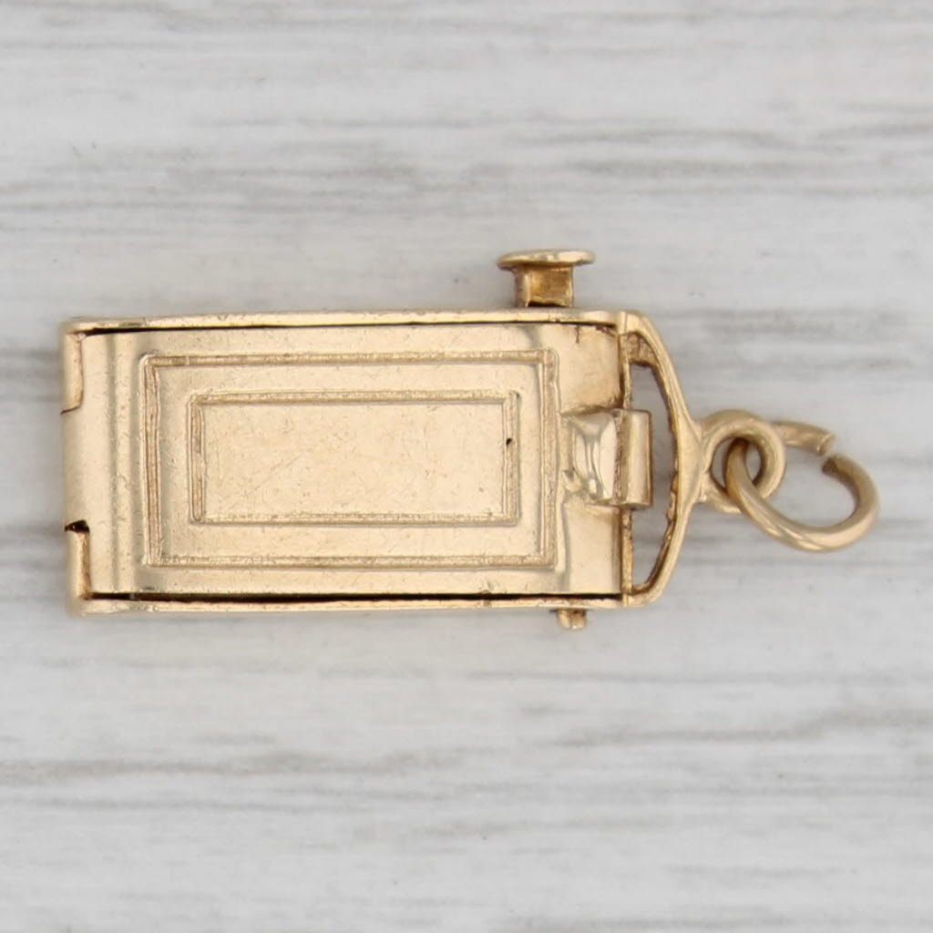 Gray Vintage Old Timey Camera Charm Pendant 14k Yellow Gold Cover Opens