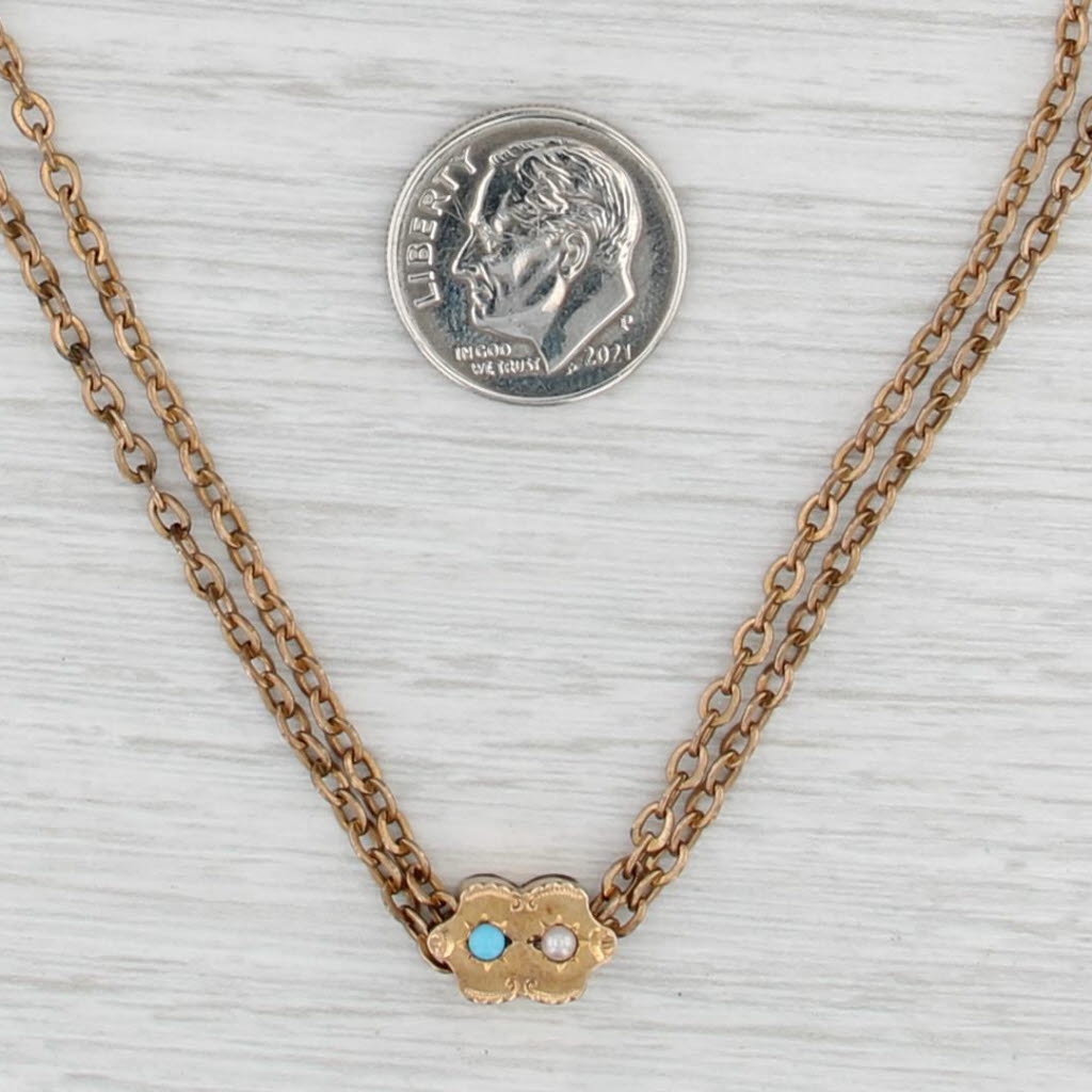 Antique Pocket Watch Chain Necklace Glass Slide Gold Filled Cable Chain 24.75"