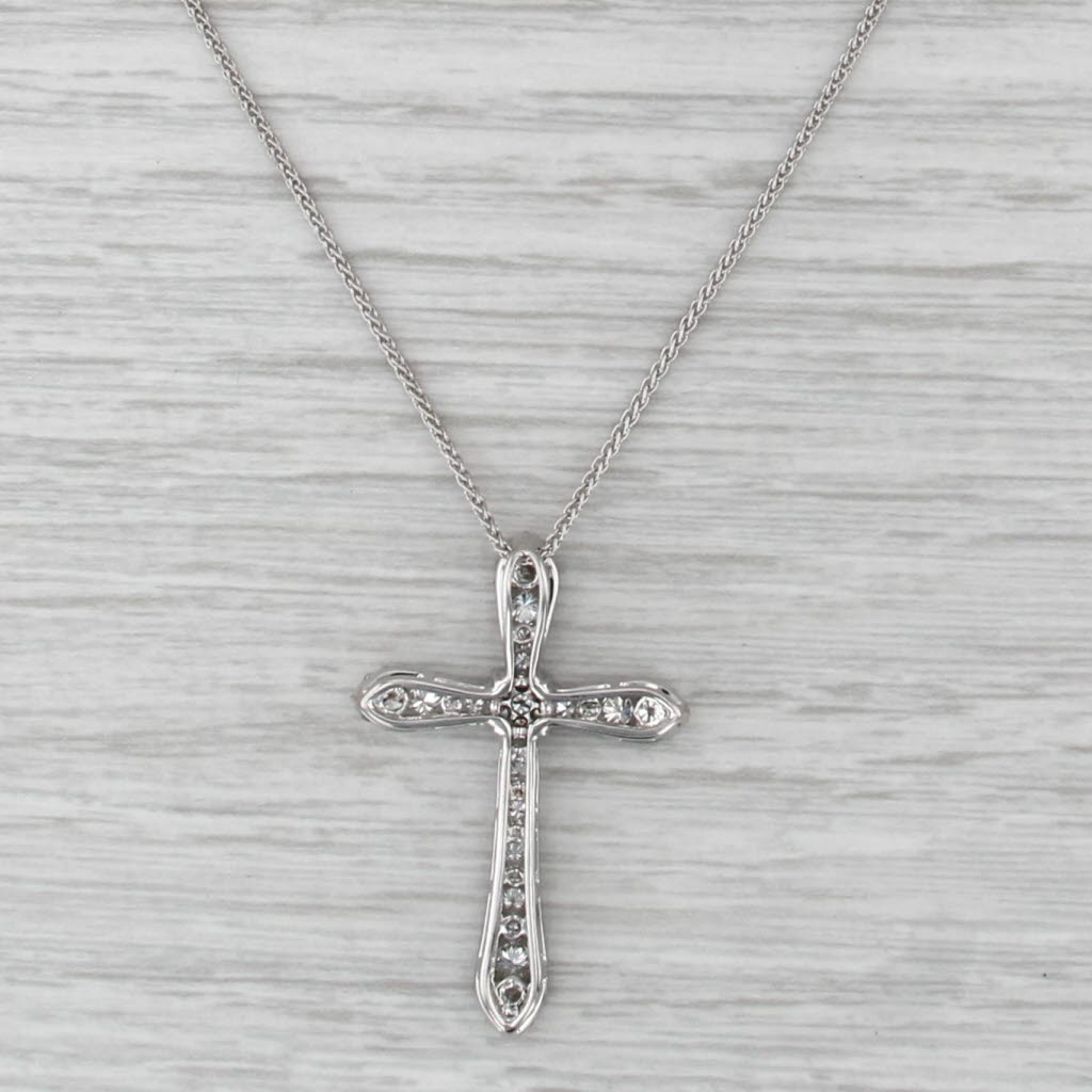 0.99ctw Diamond Cross Pendant Necklace 18k White Gold 17.75" Wheat Chain