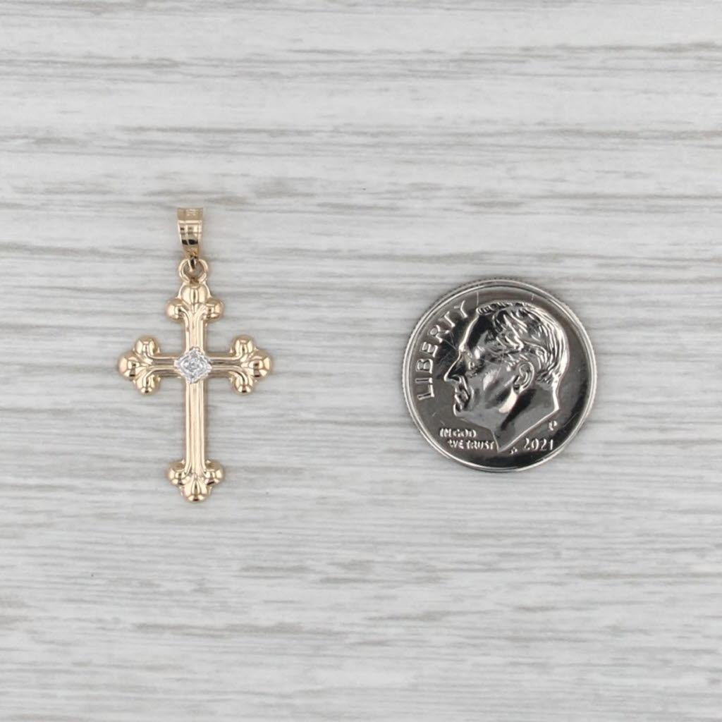 New Diamond Accented Cross Pendant 14k Yellow Gold