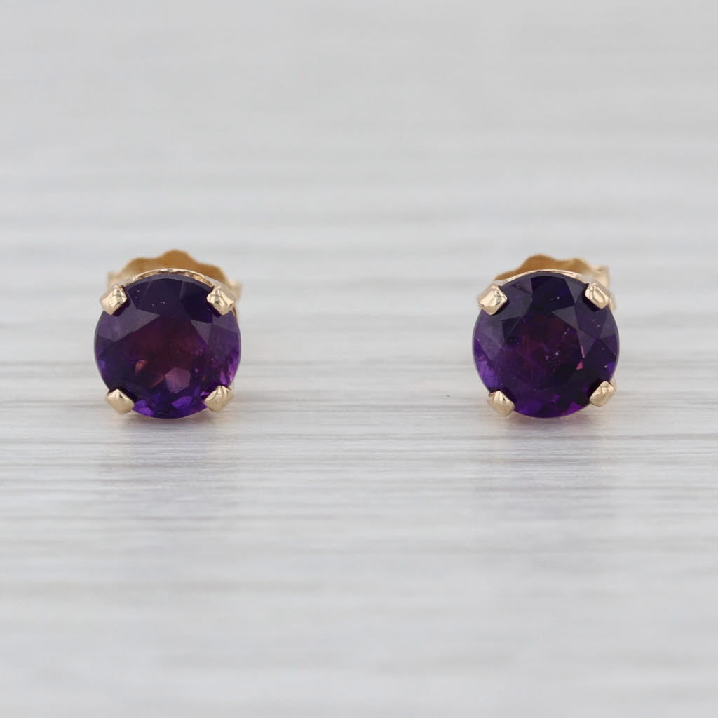 1.16ctw Amethyst Solitaire Stud Earrings 14k Yellow Gold Round Studs