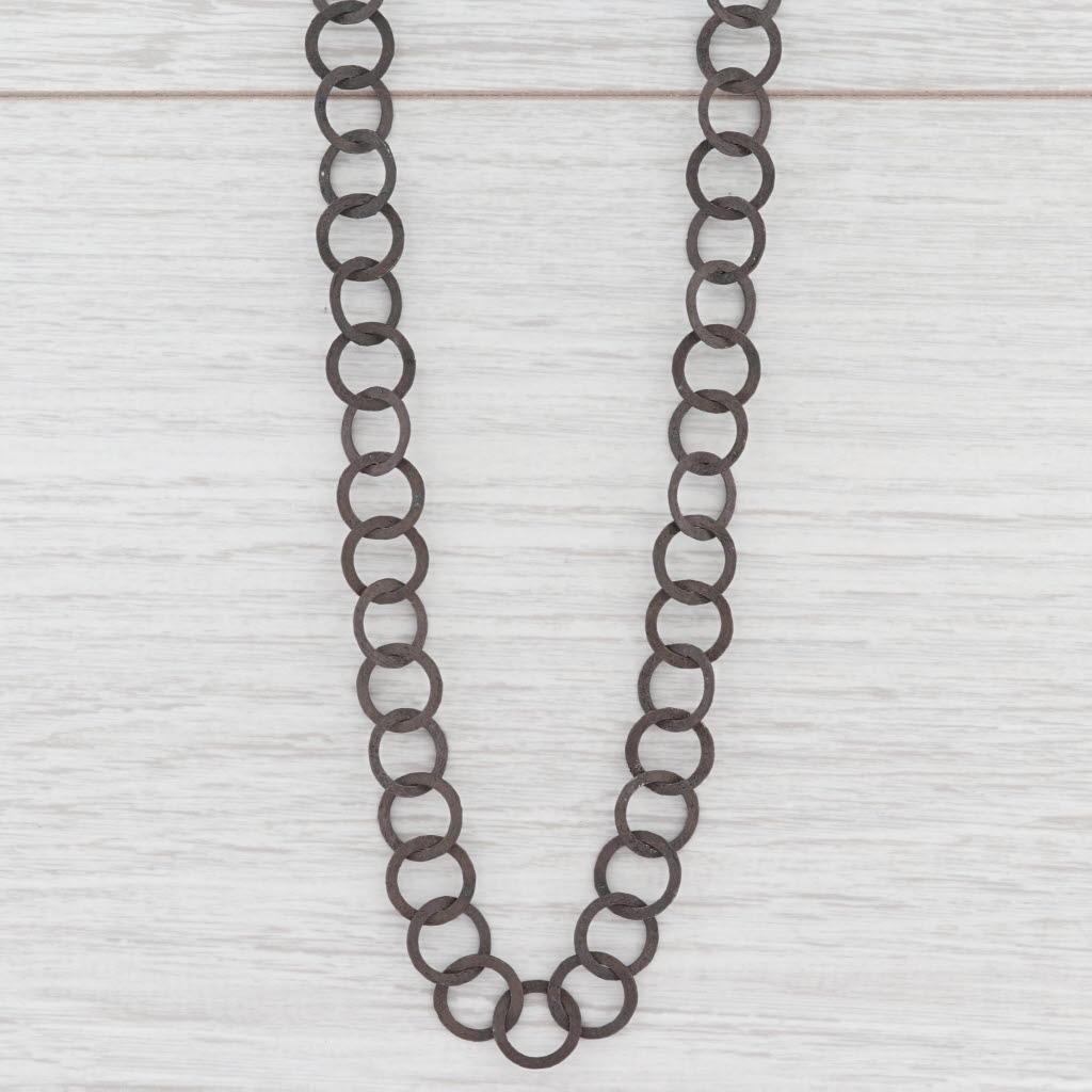 New Nina Wynn Moon Necklace Circle Chain Toggle Clasp Oxidized Sterling 45"