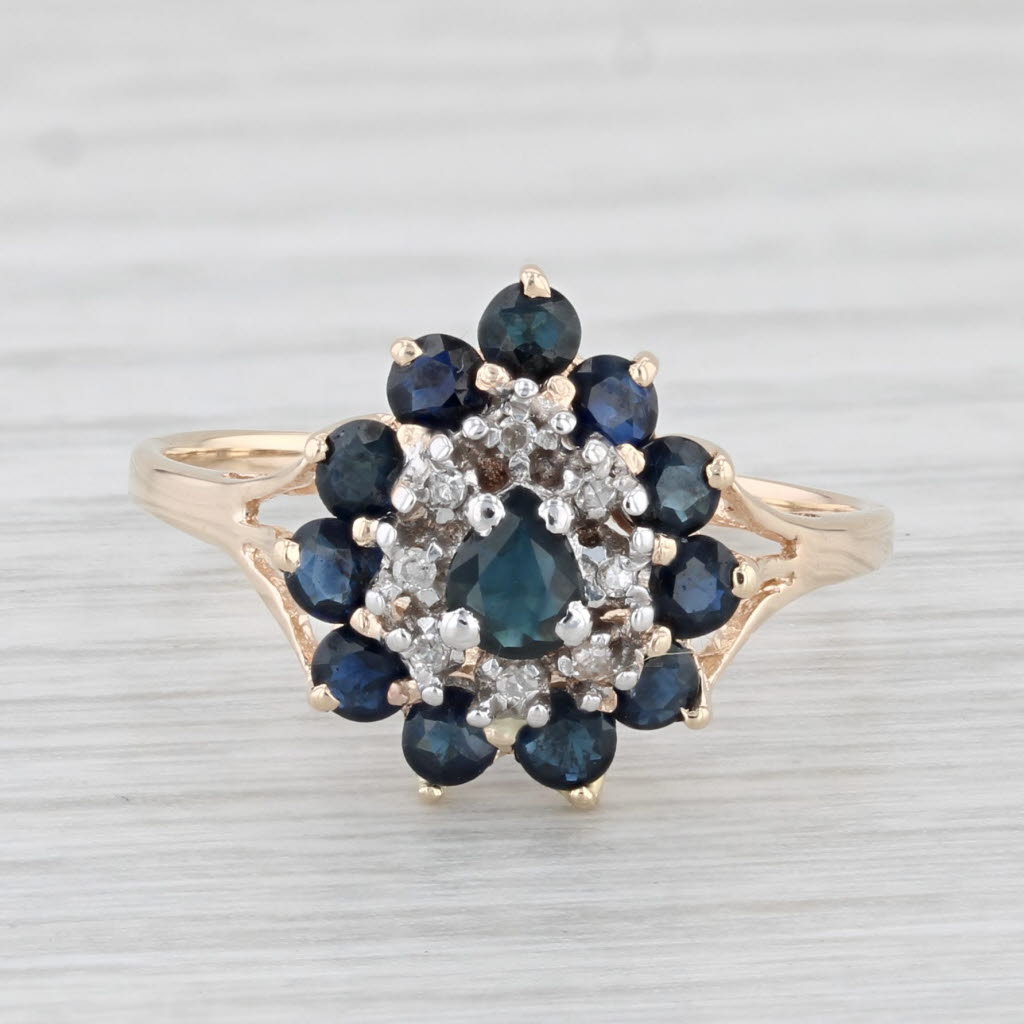 Light Gray 1.10ctw Blue Sapphire Diamond Cluster Ring 10k Yellow Gold Size 8.25