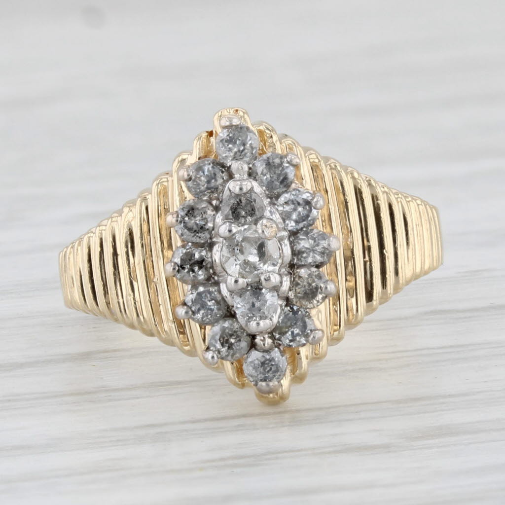 Light Gray 0.46ctw Diamond Cluster Ring 10k Yellow Gold Size 5.75 Tiered Beveled Band