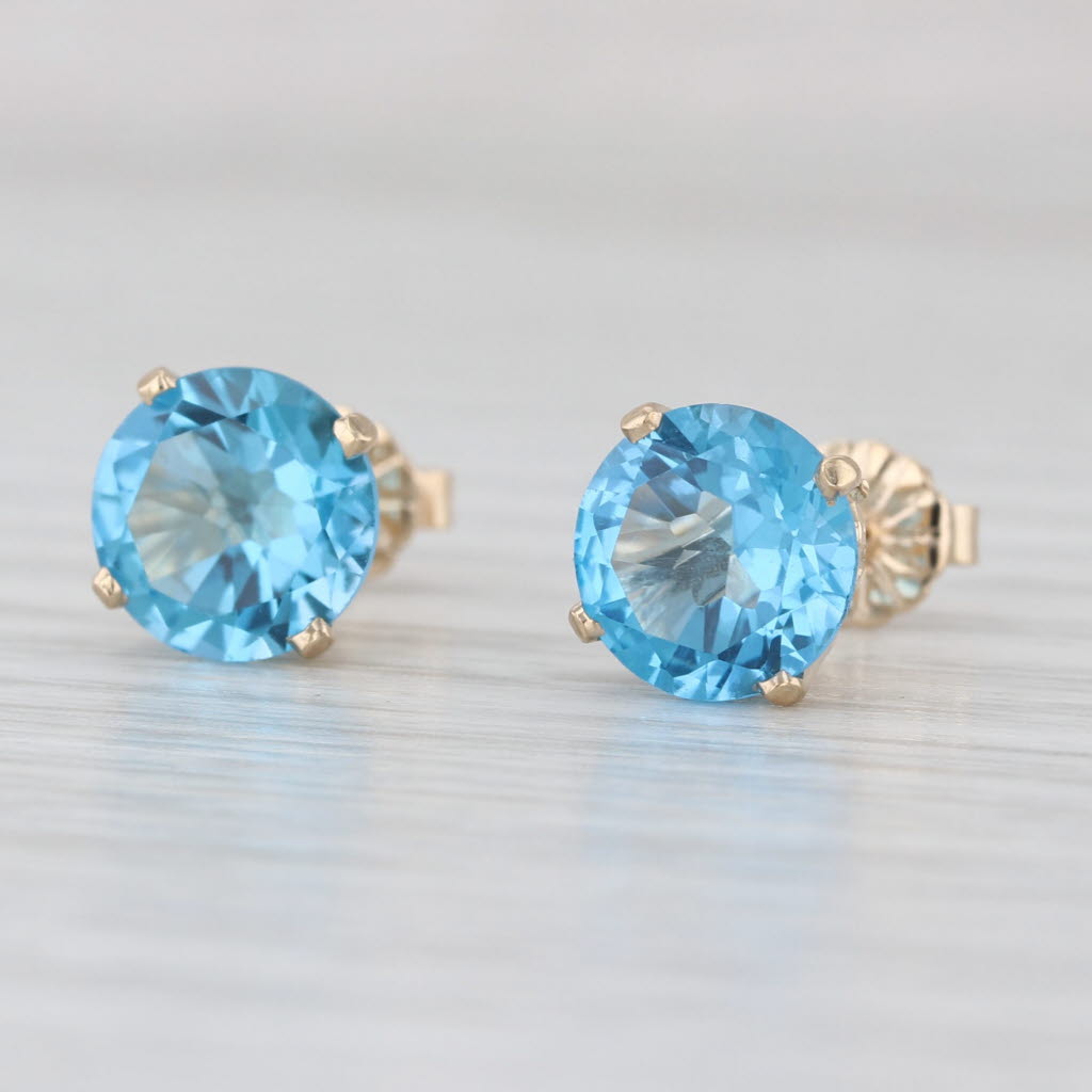 5ctw Round Blue Topaz Stud Earrings 14k Yellow Gold Solitaire Studs