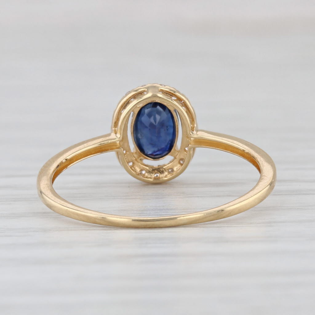 0.59ctw Oval Blue Sapphire Diamond Halo Ring 18k Yellow Gold Size 7 Engagement