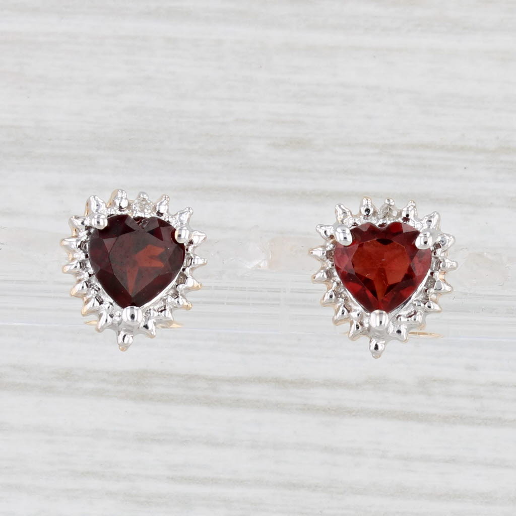 Light Gray 2ctw Garnet Diamond Halo Heart Stud Earrings 14k Yellow Gold