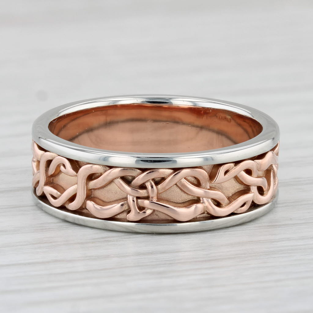 Light Gray Knot Work Ring 14k Rose Gold 900 Platinum Size 10 Men's Wedding Band 2-Toned