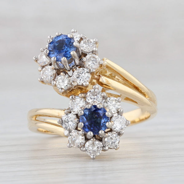Light Gray 1.30ctw Blue Sapphire Diamond Flower Bypass Ring 18k Yellow Gold Size 6.25