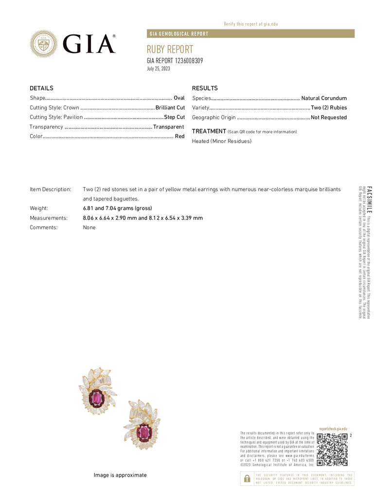Light Gray 4.42ctw Oval Ruby Diamond Cluster Drop Earrings 18k Yellow Gold GIA Omega Backs