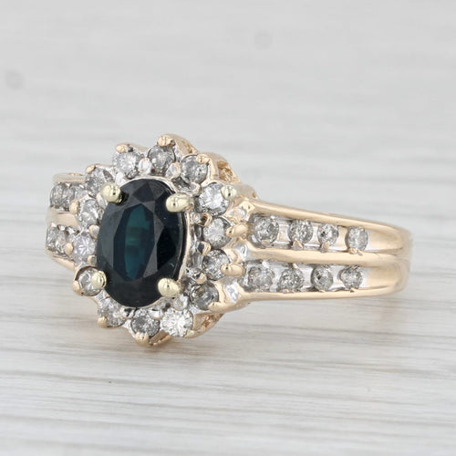 Light Gray 1.40ctw Oval Blue Sapphire Diamond Halo Ring 14k Yellow Gold Sz 6.75 Engagement