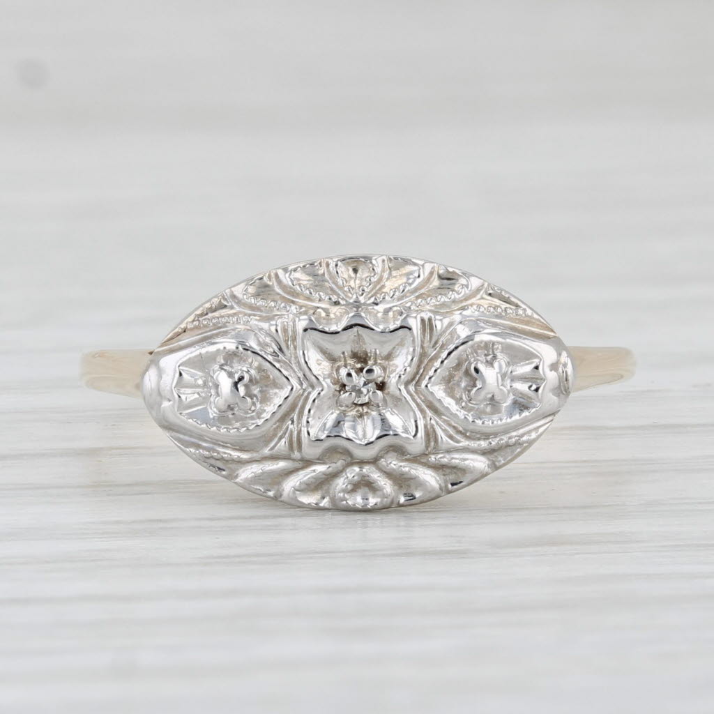 Light Gray Vintage Diamond Princess Ring 10k Yellow White Gold Size 8.5