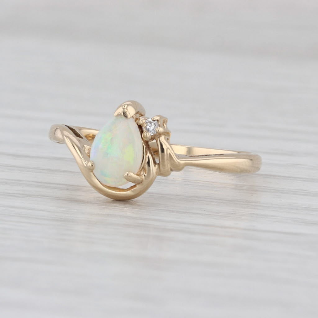 Pear Opal Diamond Bypass Ring 14k Yellow Gold Size 7