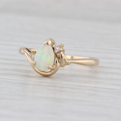 Pear Opal Diamond Bypass Ring 14k Yellow Gold Size 7