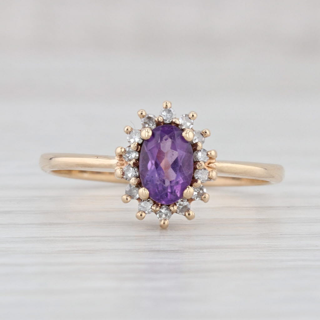 Light Gray 0.53ctw Oval Amethyst Diamond Halo Ring 14k Yellow Gold Size 7.25