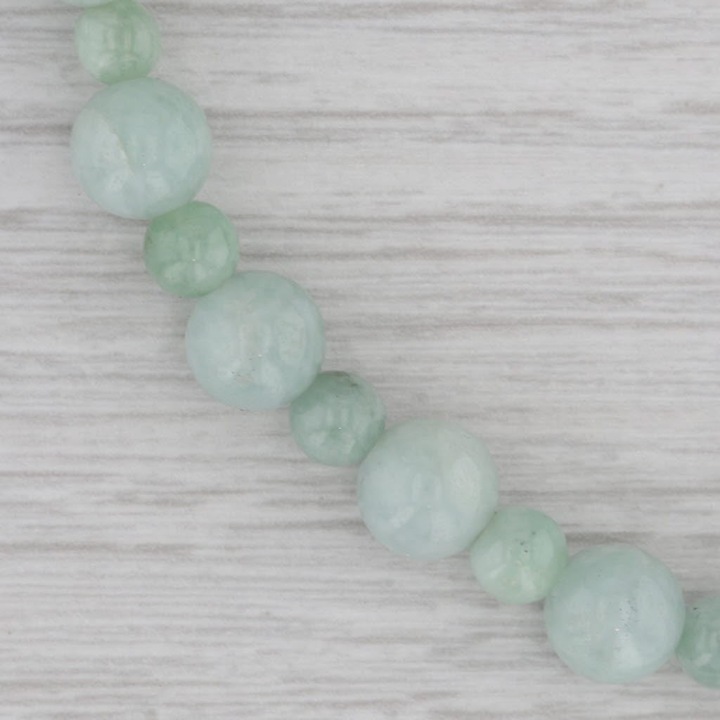 Gray Green Jadeite Jade Bead Strand Necklace 14k Gold Clasp 17.75"