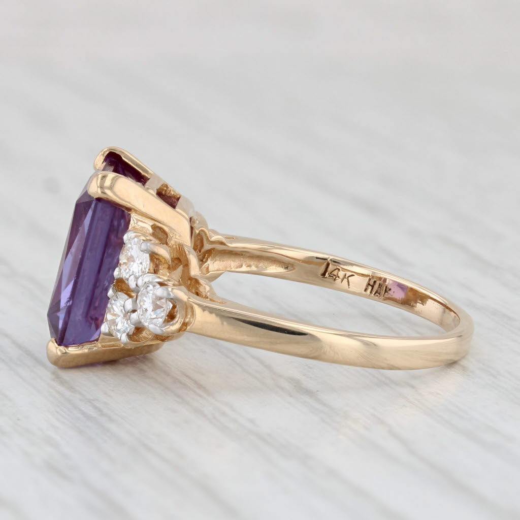 Light Gray 8.95ctw Lab Created Purple Color Change Sapphire Diamond Ring 14k Yellow Gold