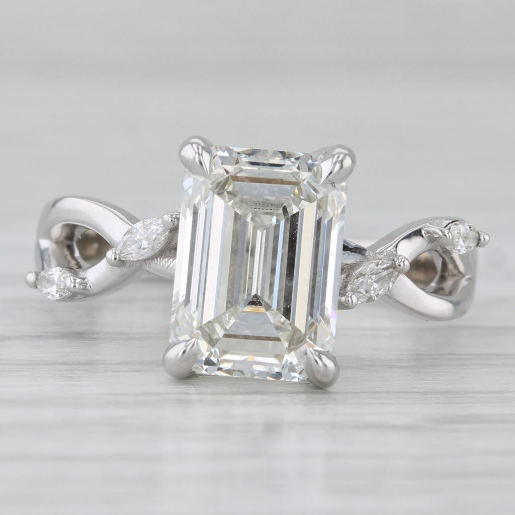 Gray Lab Grown 3.20ct VVS2 H Emerald Cut Diamond Engagement Ring 18k White Gold Sz 6