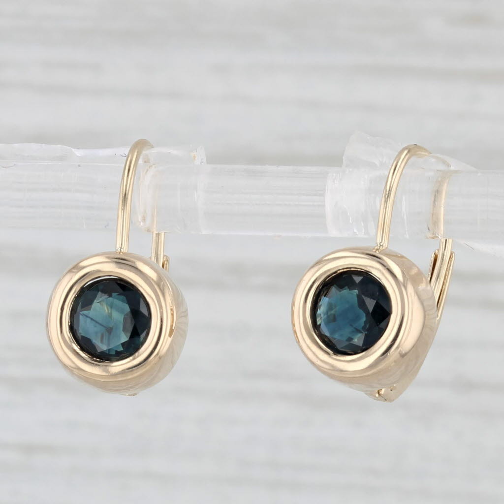 Light Gray 0.80ctw Round Sapphire Dangle Earrings 14k Yellow Gold Lever Back Drops