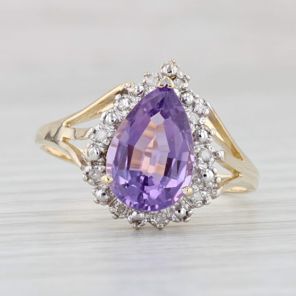 Light Gray 2.70ctw Amethyst Pear Diamond Halo Ring 14k Yellow Gold Size 11