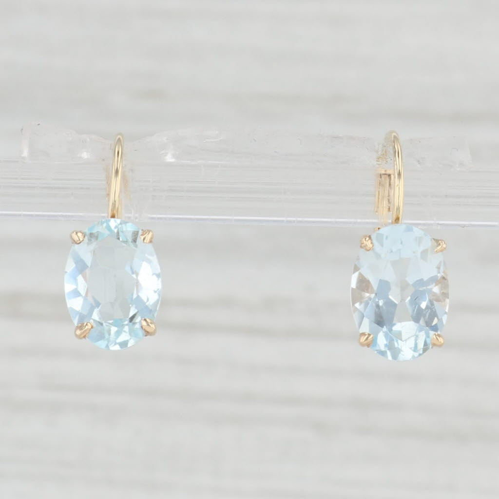 Light Gray 3ctw Aquamarine Earrings 14k Yellow Gold Leverback Drops Oval Solitaires