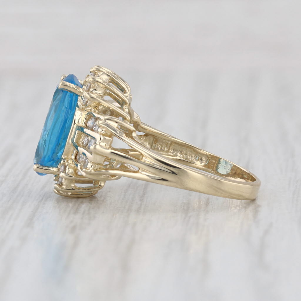 5.58ctw Oval Blue Topaz Diamond Halo Ring 14k Yellow Gold Size 6