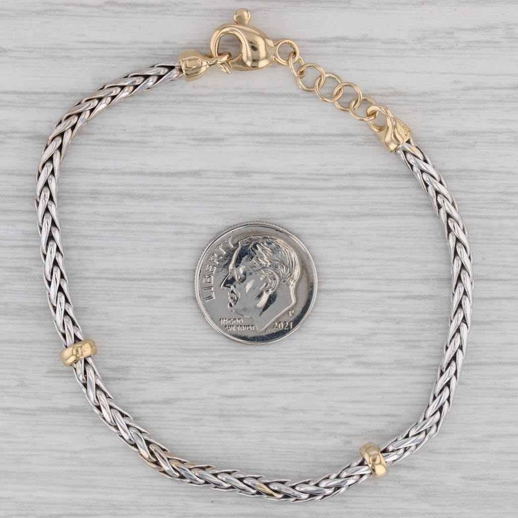 Gray Roberto Coin Wheat Chain Bracelet 18k White Yellow Gold 6.75-7.75" Adjustable