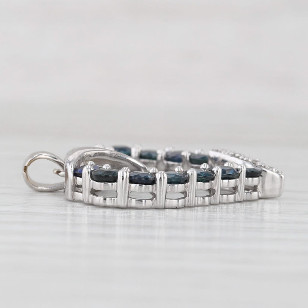 Light Gray 2.105ctw Blue Sapphire Open Heart Pendant Diamond Accents 14k White Gold