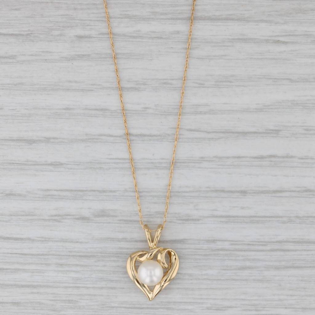 Gray Cultured Pearl Open Heart Pendant Necklace 18k Yellow Gold Rope Chain