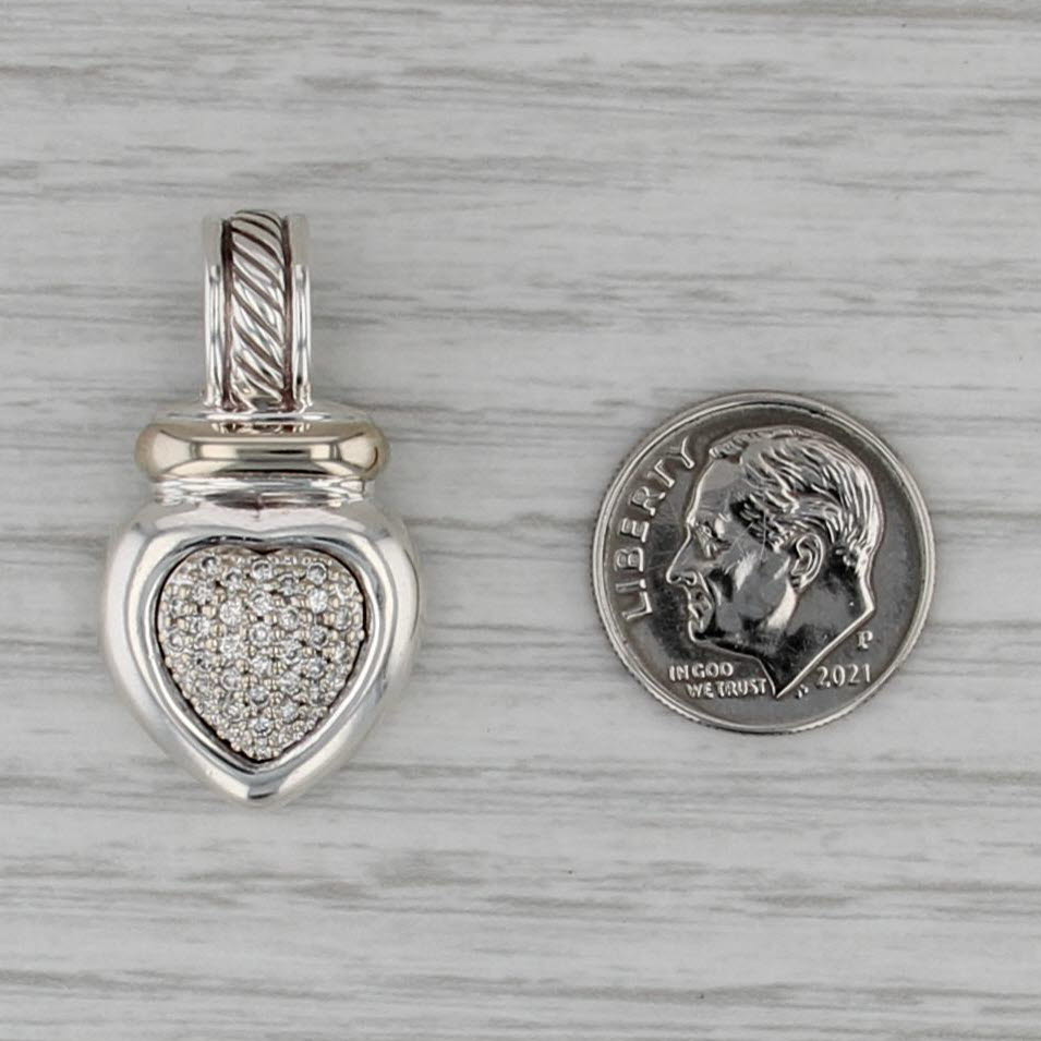 Yurman 0.23ctw Diamond Cluster Heart Pendant Sterling Silver 18k Gold Enhancer
