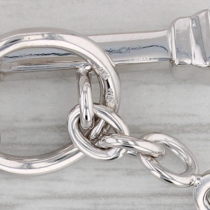 Gray Cable Chain Bracelet Blue Topaz Toggle Clasp 14k White Gold 7.5"