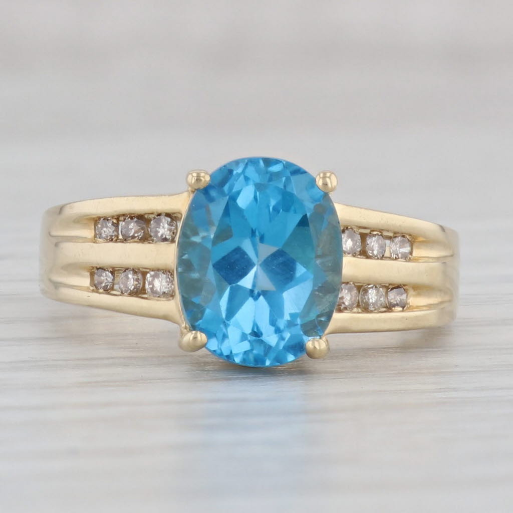 Gray 3.75ct Oval Blue Topaz Diamond Ring 14k Yellow Gold Size 8.5