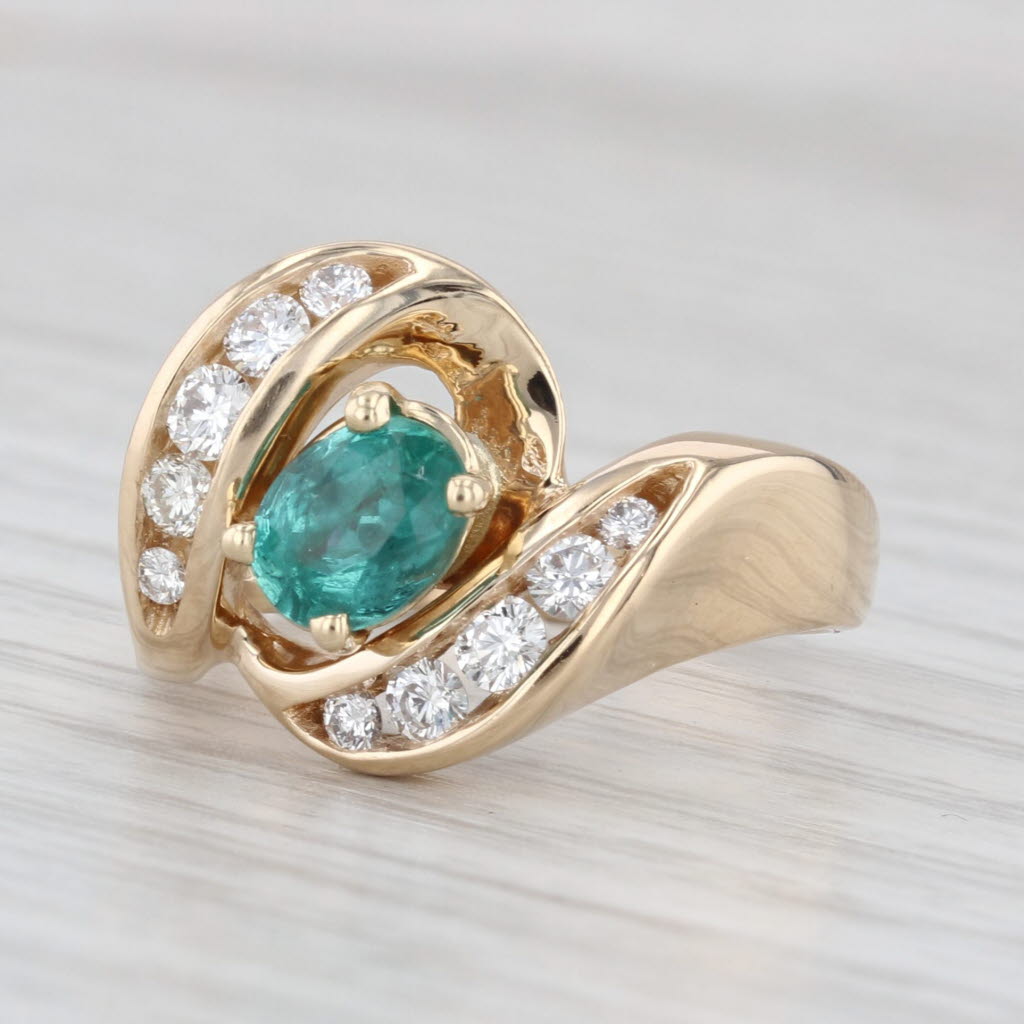 Green Beryl 0.40ctw Diamond Bypass Ring 14k Yellow Gold Size 7.5