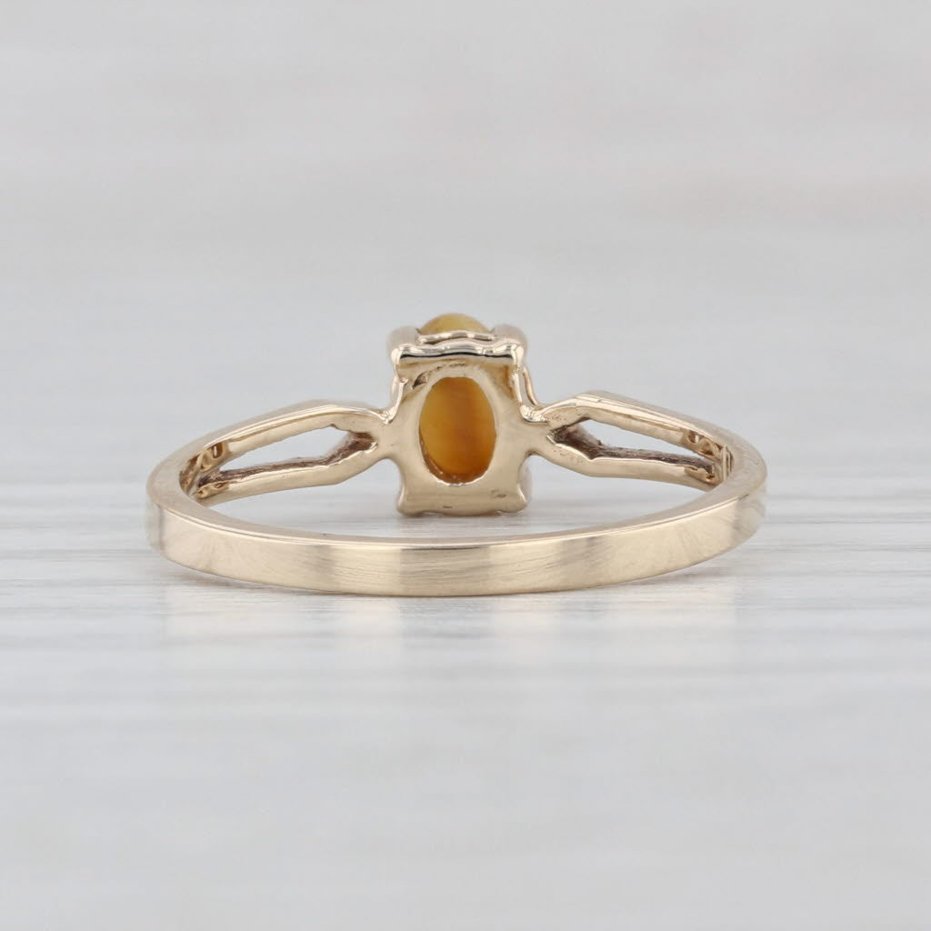 Tiger's Eye Cat's Eye Solitaire Ring 10k Yellow Gold Oval Cabochon Size 5.75