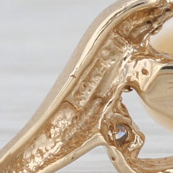 Cultured Pearl Solitaire Ring 10k Yellow Gold Size 7.25 Diamond Accent