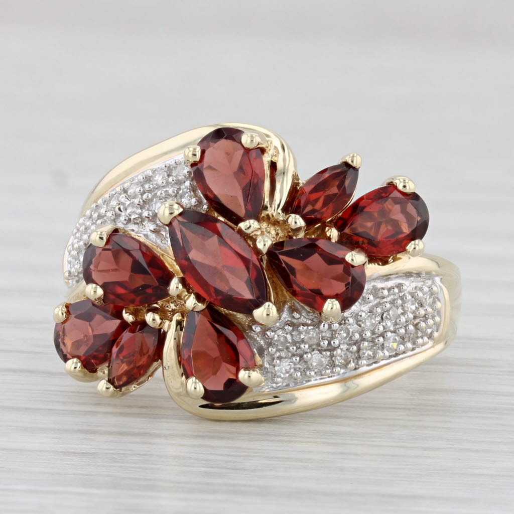 Light Gray 4.38ctw Garnet Diamond Cluster Ring 10k Yellow Gold Size 9.25 Bypass